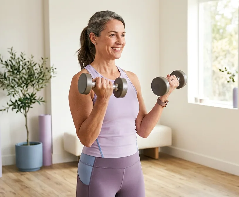 Woman lifting dumbbells